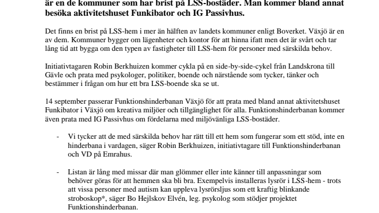 Funktionshinderbanan stannar i Växjö under 80 mils cykelturné för fler och bättre LSS-hem