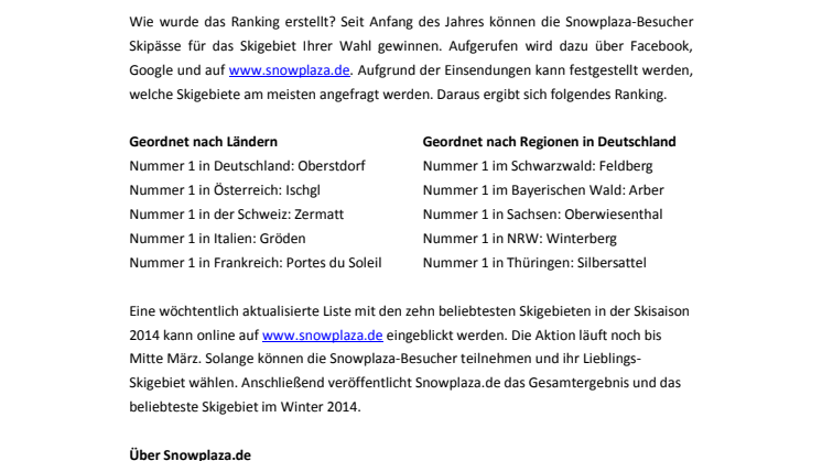Die beliebtesten Skigebiete im Winter 2014