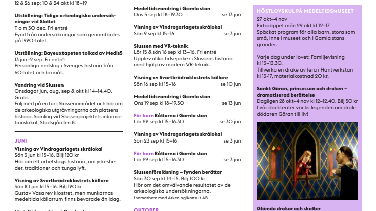 Stadsmuseets och Medeltidsmuseets program sommaren och hösten 2018