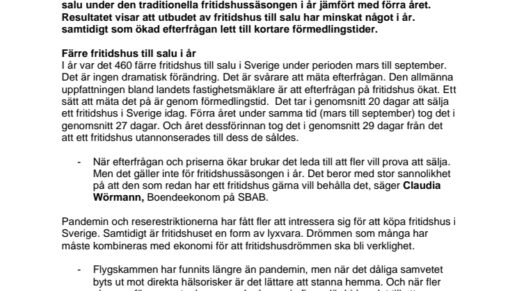  Ökad efterfrågan och minskat utbud av fritidshus 2020