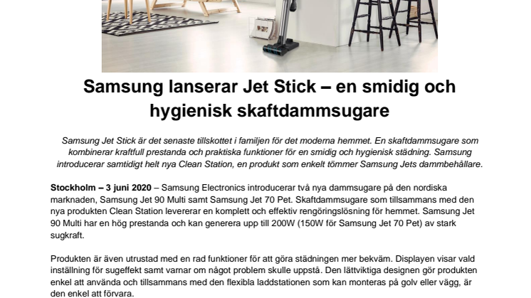 Samsung lanserar Jet Stick – en smidig och hygienisk skaftdammsugare
