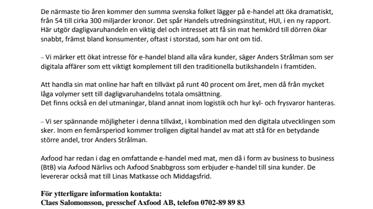 Axfood testar e-handel till konsument