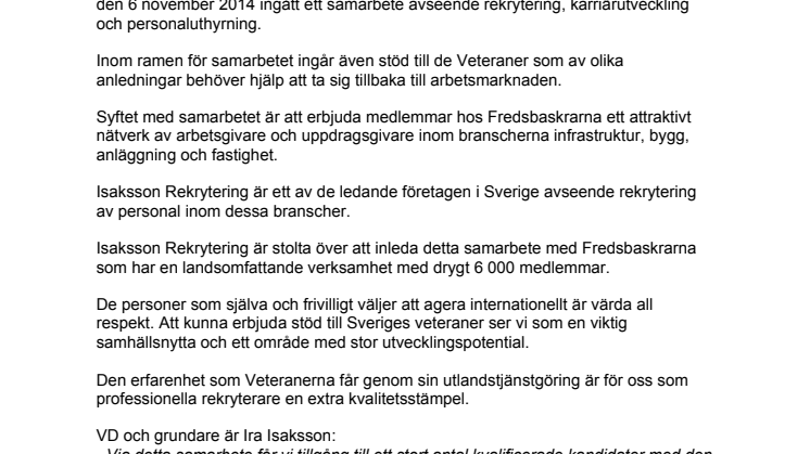 Bygg och Fastighetsbranscherna rekryterar Svenska Veteraner – Fredsbaskrarna