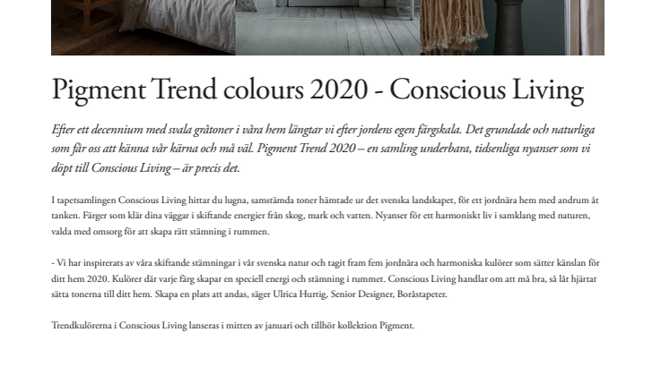 Pigment Trend colours 2020 - Conscious Living