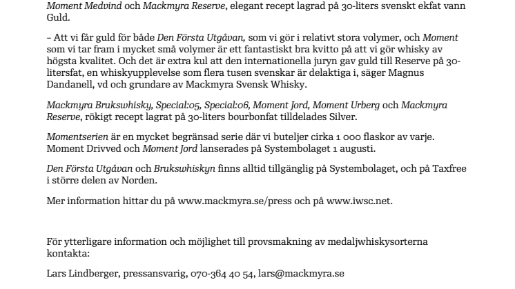 Guldregn över Mackmyra Svensk Whisky