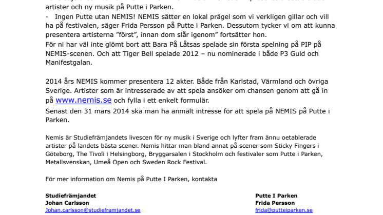 Ny musik på Putte i parken 2014