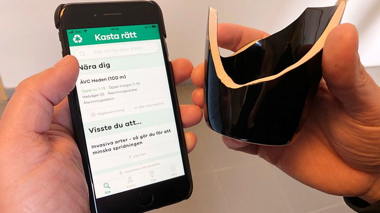 Kasta rätt har uppdaterats. Nu hittar du öppettiderna till återvinningscentralerna direkt i appen.