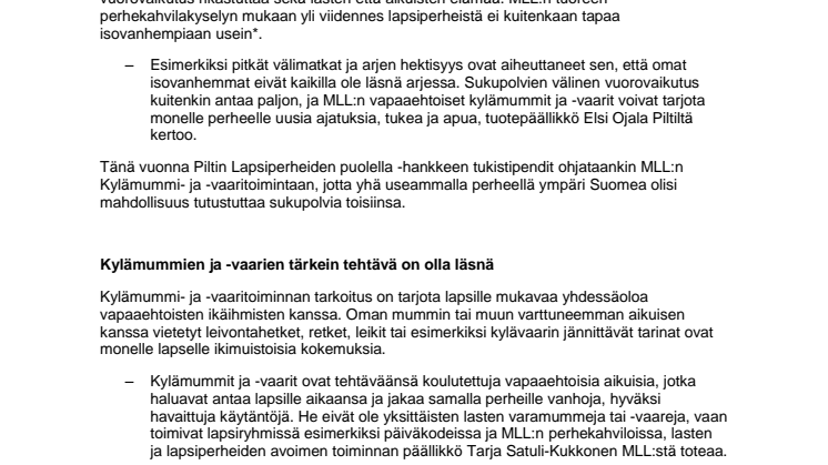 Piltti tukee sukupolvia yhdistävää Kylämummi- ja -vaaritoimintaa