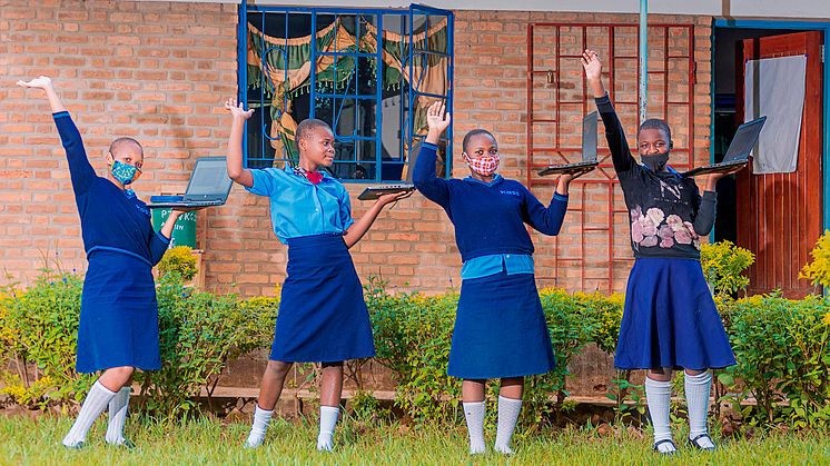 Students at Kaseye Girls' School in Malawi with laptops donated by The Turing Trust