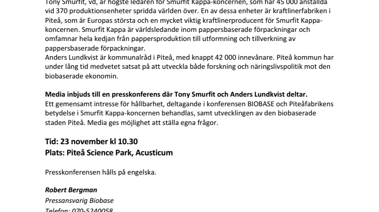 Inbjudan presskonferens: Utvecklingen av den biobaserade staden - Piteå