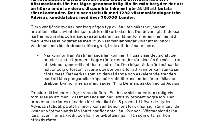 Konsumtionshets ger kvinnor i Västmanlands län högre räntor