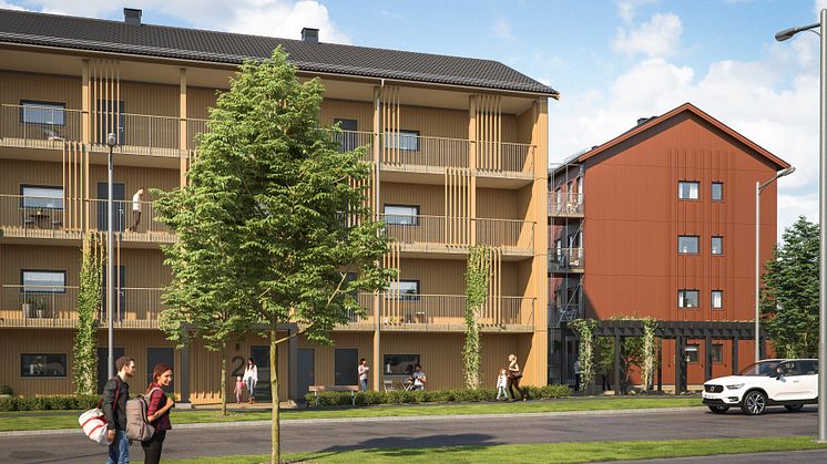 Illustration av entrésida, BoKlok Paraden i Upplands Väsby. 