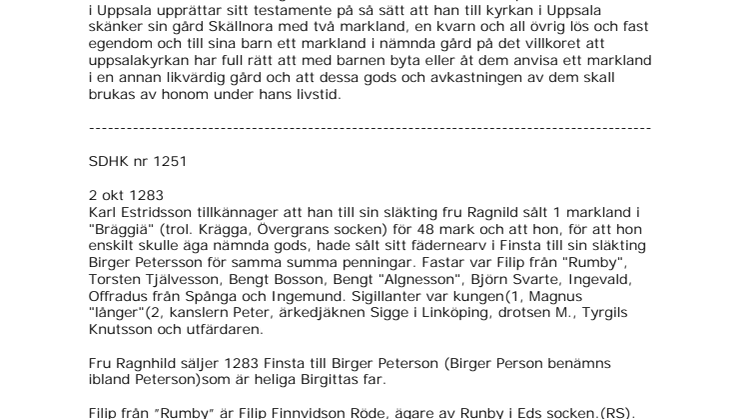 Riksarkivets dokumentation kring Skällnora.