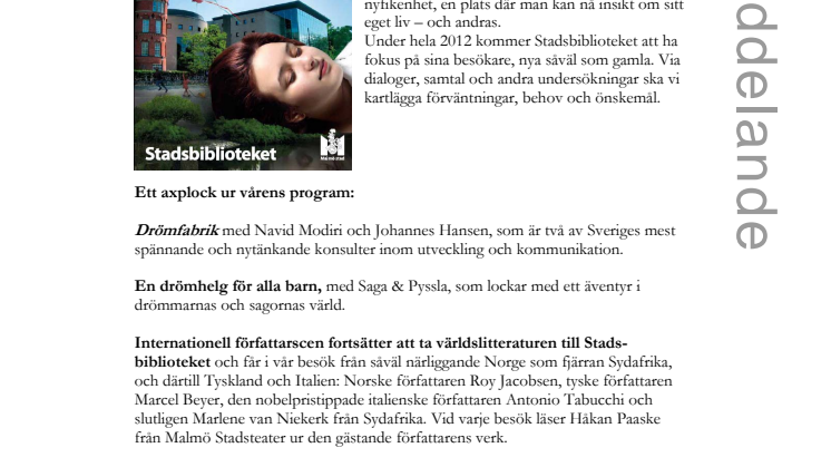 Ditt liv, dina drömmar, ditt bibliotek: Fullspäckat program på Stadsbiblioteket i vår
