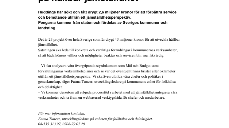 Huddinge satsar på hållbar jämställdhet