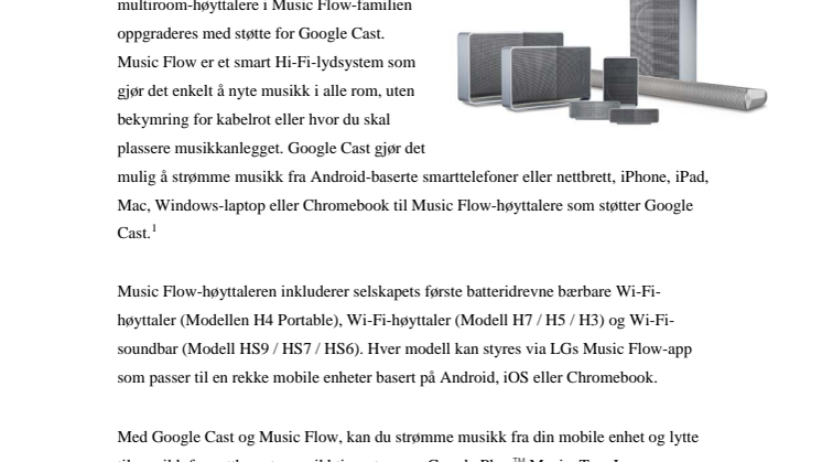 LGs MUSIC FLOW-HØYTALERE MED GOOGLE CAST GIR FLERE LYTTEMULIGHETER