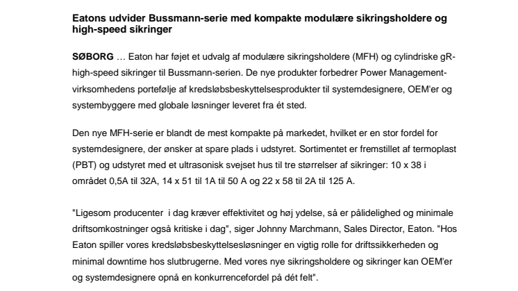 Eatons udvider Bussmann-serie med kompakte modulære sikringsholdere og high-speed sikringer