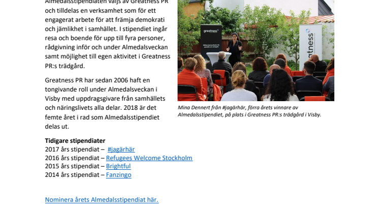 Nominera årets Almedalsstipendiat 2018!