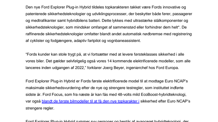 Ford Explorer Plug-in Hybrid scorer topkarakter i sikkerhed