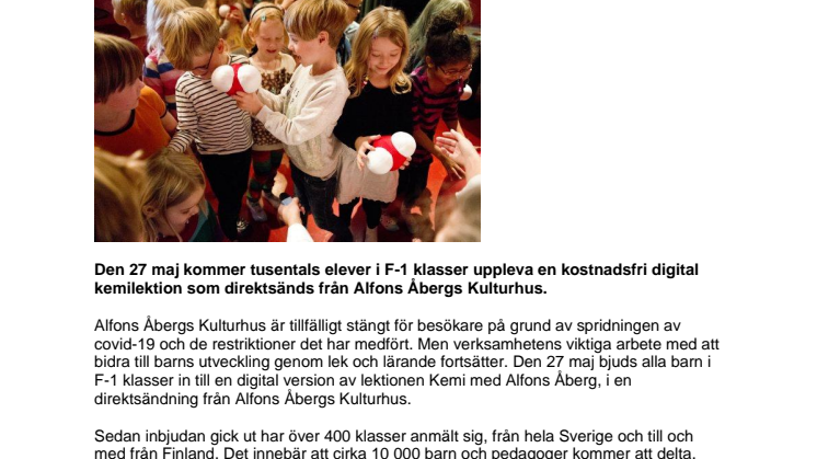 Publiksuccé för Alfons Åbergs Kulturhus digitala kemilektion	