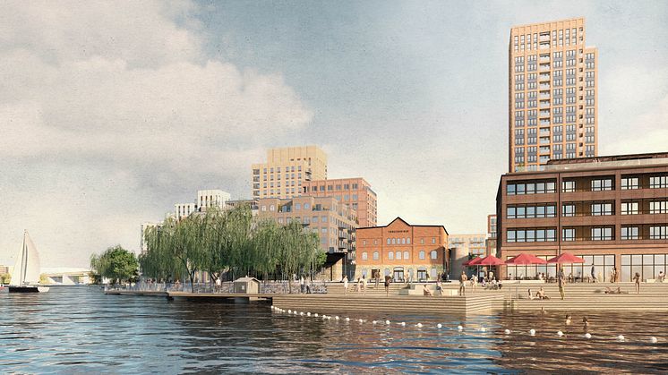 Lövholmen är idag till stora delar avstängd för allmänheten och ett övergripande mål är att tillgängliggöra denna centrala plats i Stockholm. Illustration: FOJAB