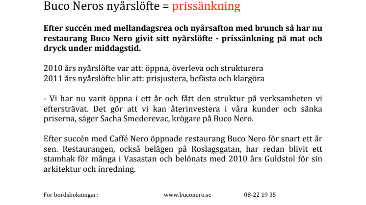 Buco Neros nyårslöfte = prissänkning