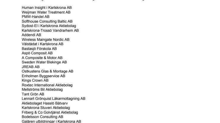 Företagen bakom Bästa Tillväxt 2010 i Karlskrona kommun.