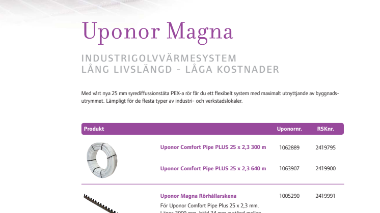 Uponor Magna - Industrigolvvärme
