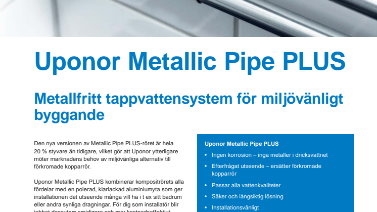 Uponor Metallic Pipe PLUS – Nu 20 % styvare!
