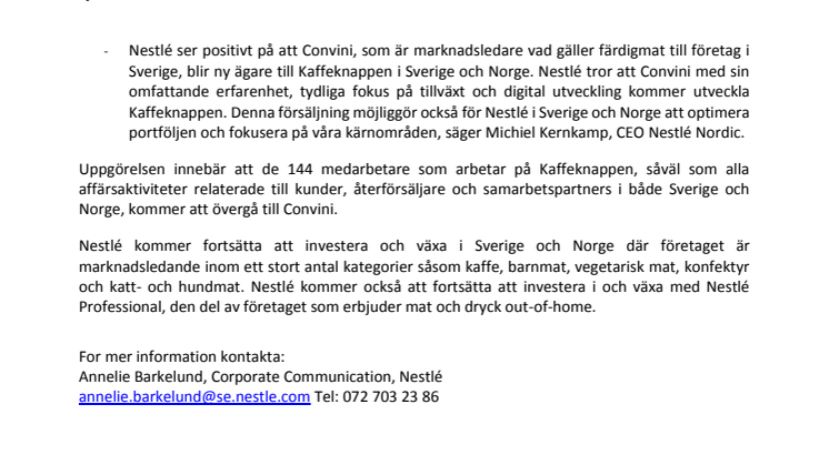 ​​Nestlé säljer Kaffeknappen till Convini