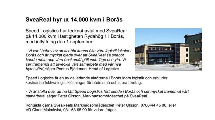 SveaReal hyr ut 14.000 kvm i Borås