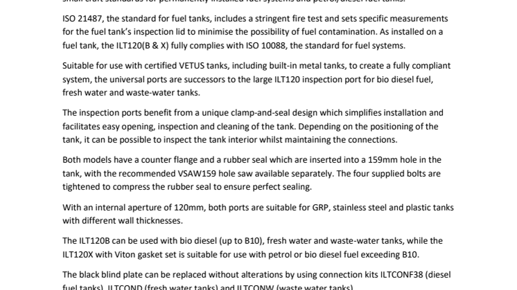 VETUS Introduces New ISO-Compliant Tank Inspection Ports