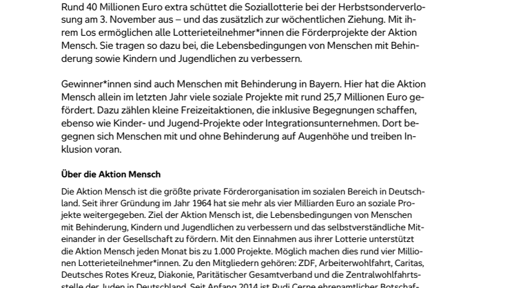 Oberbayern: Glückspilz gewinnt 100.000 Euro bei der Herbstsonderverlosung der Aktion Mensch 