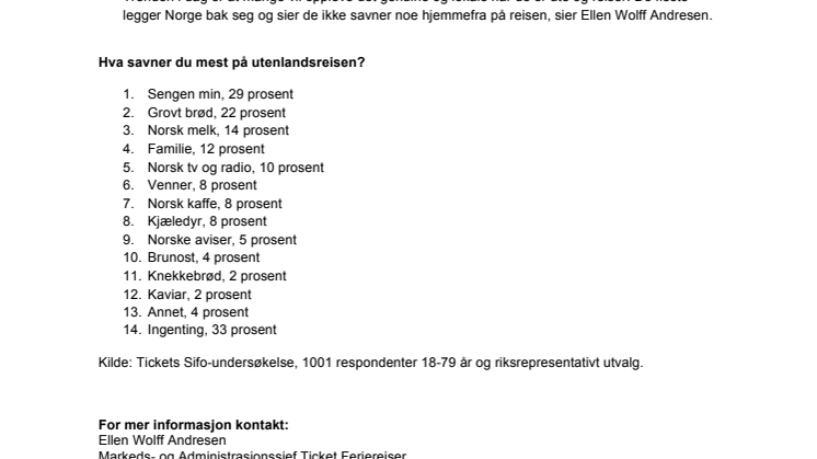 Sengen og grovt brød - mest savnet på reisen