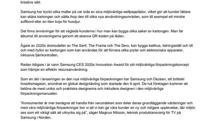 Samsung introducerar eko-förpackningar för sitt Lifestyle TV-sortiment