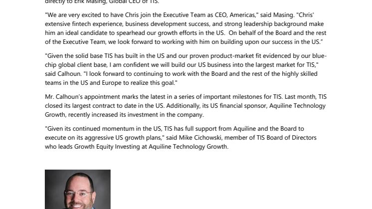 TIS Kicks Off New Year in the US with Key New Hire, New Funding and New Business