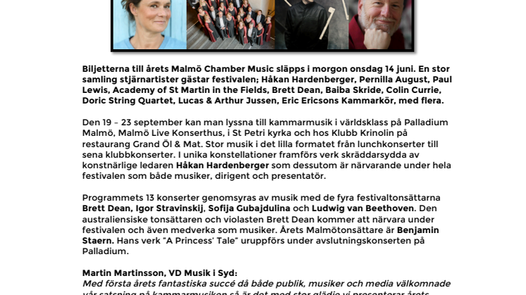 Ett fullspäckat program med världsartister till Malmö Chamber Music