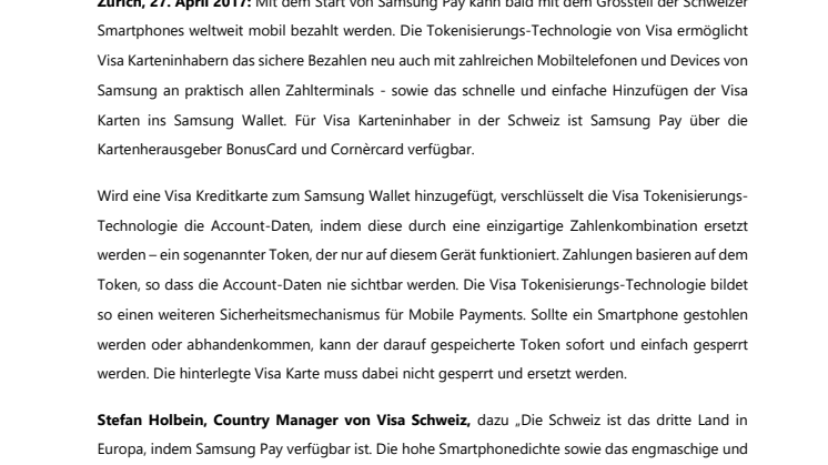 Samsung Pay – jetzt für Schweizer Visa Karteninhaber verfügbar