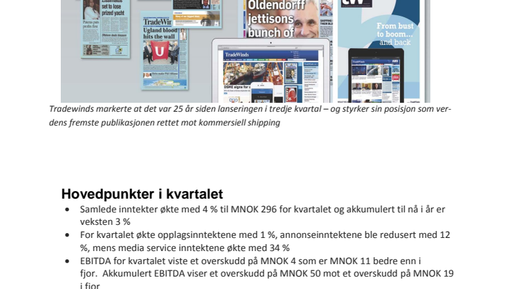 NHST Media Group - Kvartalsrapport 3. kvartal 2015
