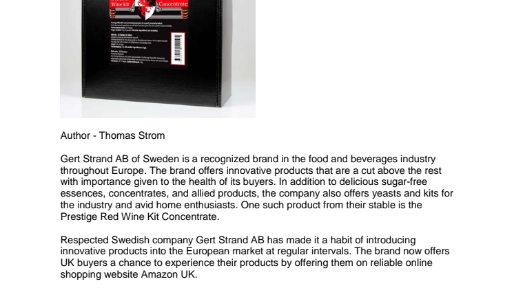 Prestige Red Wine Kit Concentrate from Gert Strand AB of Sweden a Big Hit at Amazon UK
