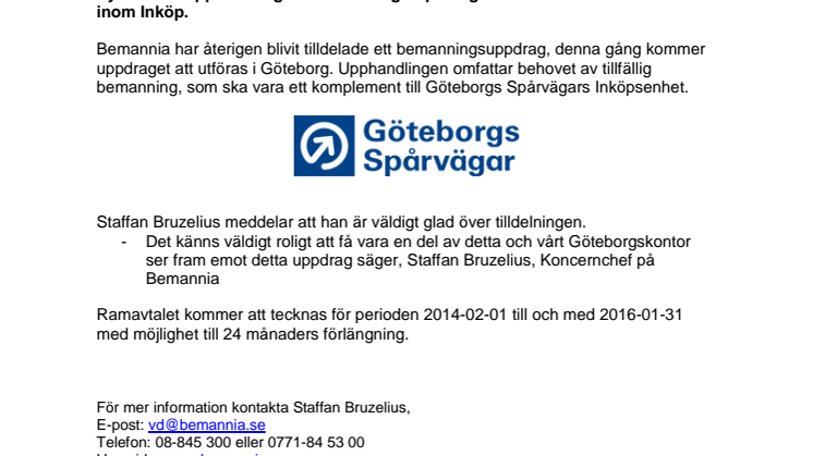 Bemannia tecknar avtal med Göteborgs Spårvägar 