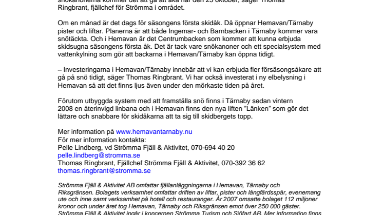 Hemavan/Tärnaby öppnar rekordtidigt