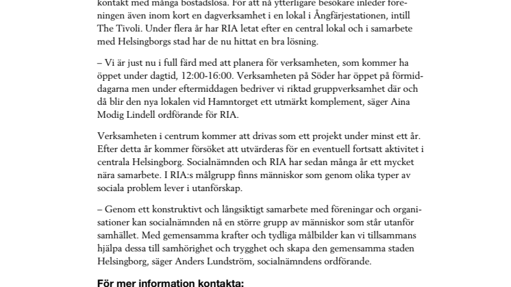 RIA startar öppen verksamhet i centrala Helsingborg