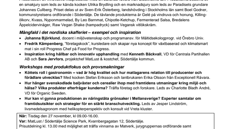 Imorgon: MatLust & Matverk: Mångfald i det nordiska skafferiet och finalen av Matverk Stockholm