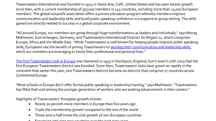 European growth of Toastmasters
