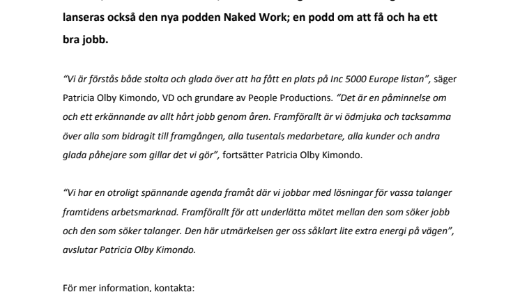 ​People Productions kvalificerar sig till Inc. Magazines 5000 Europe List 2018
