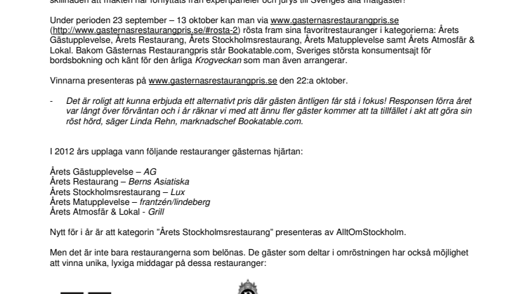 Sveriges matgäster tar tillbaka makten i Gästernas Restaurangpris!