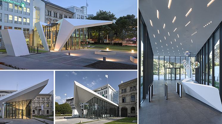 Photo credit: © Dominik Reipka Fotograf | Location: Hamburg, Germany | Design: Querkopf Architekten GmbH, Wasfy Taha, Fionn Mögel | Engineering: Buthmann Ingenieur-Stahlbau AG | Material: HI-MACS®-FR Alpine White S728 (12 mm)