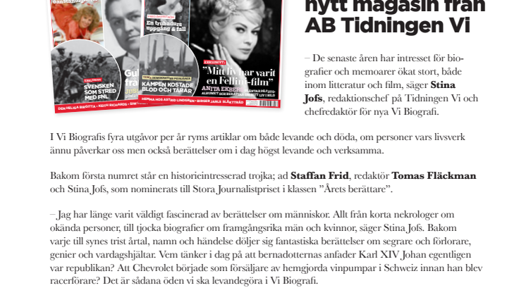 Vi Biografi - nytt magasin från AB Tidningen Vi