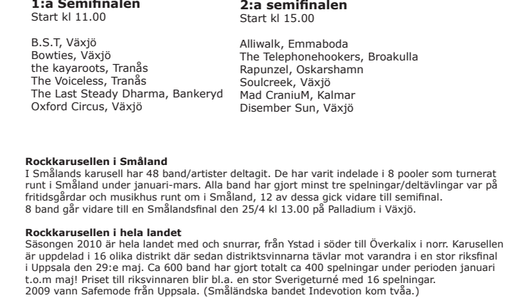 Semifinal i Rockkarusellen Småland 17/4 2010